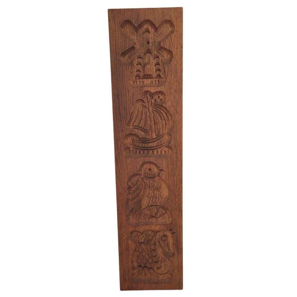 Antique Primitive Cookie Mold Folk Art Ship‎ Sea Monster Wood Plaque